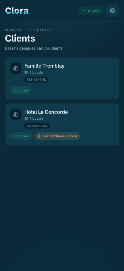Cockpit clients d’une entreprise d’entretien dans Clora
