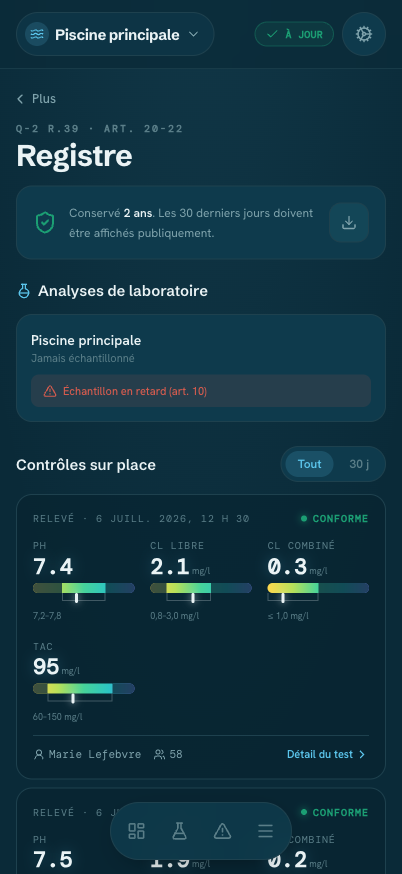 Registre légal + export PDF